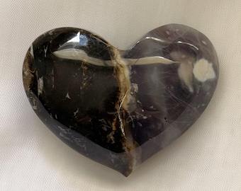 Polished Two-Tone Natural Stone Heart | Purple Black Crystal Decor | Exact Piece Pictured