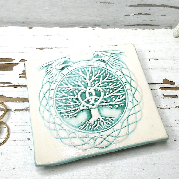 Small celtic dragon spoonrest, tree of life ring dish