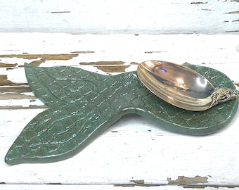 Mermaid tail spoon rest, long handmade spoonrest