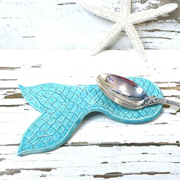 Mermaid tail spoonrest, handmade kitchen dish
