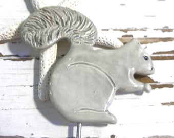 Garden marker Squirrel plant poke handmade pottery gift