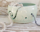 Yarn bowl knit crochet green knitting handmade ceramic