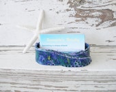 Dark Blue green business card jewelry holder clay handmade ceramic rustic pottery