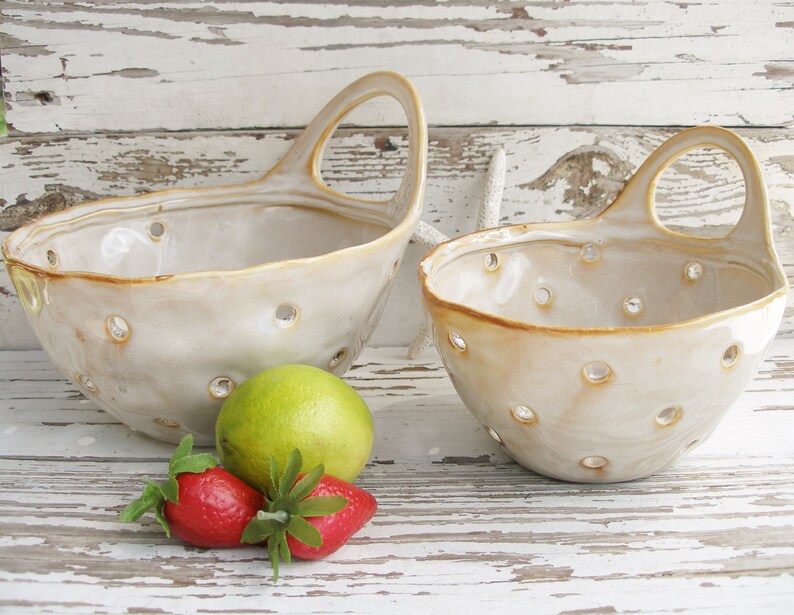 Colander bowl rustic strainer rustic handle ceramic pottery Etsy