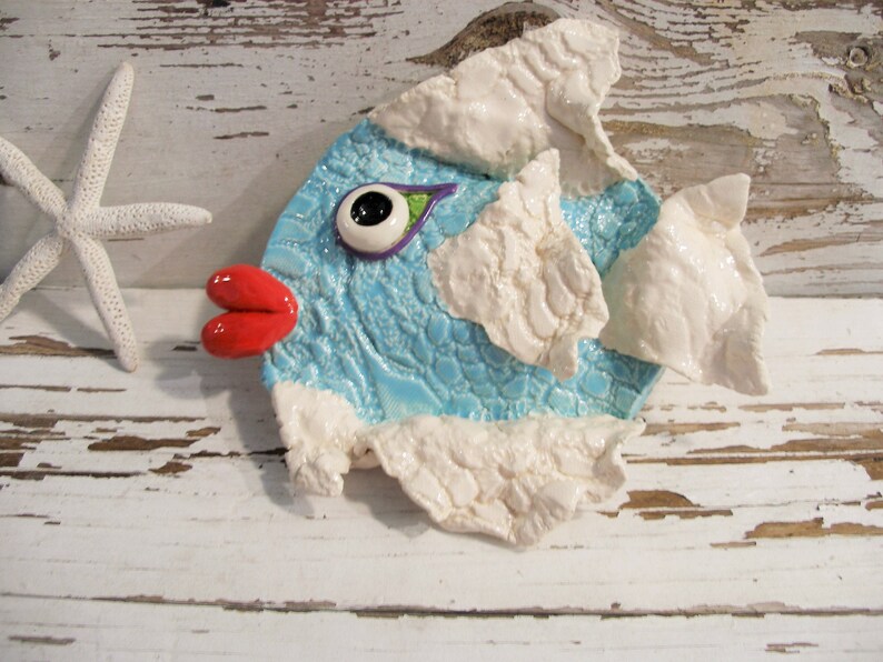 Fish wall hanging big lips ceramic Piper handmade pottery