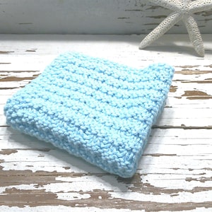Cotton washcloth, handmade knitted blue cloth