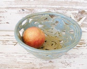 Dolphin bowl rustic fruit basket ocean sea bread ceramic blue brown