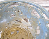 Dolphin bowl basket fruit bread ceramic blue brown rustic