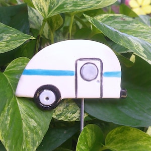 Camper plant poke trailer handmade pottery gift
