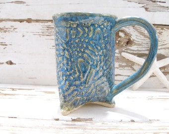 Handmade mug blue cup pottery coffee tea