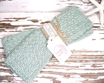 Green cotton wash cloths Eco-Friendly hand knit dish towels cloths spa baby gift