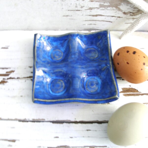 Egg crate 4 egg holder tray jewelry dish plate handmade ceramic kitchen tool