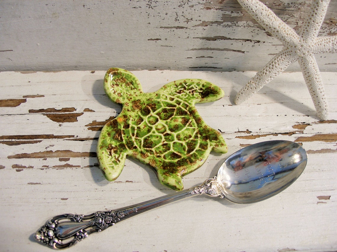 Turtle spoon rest jewelry dish handmade ceramic pill plate Etsy