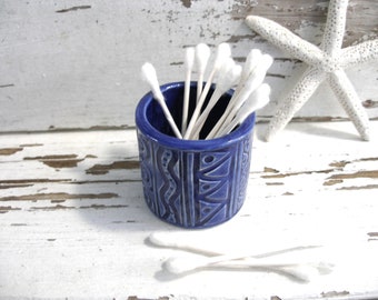 Small blue toothpick holder handmade blue vase