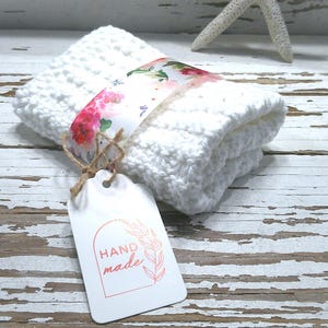 Cotton washcloth, handmade knitted white spa cloth