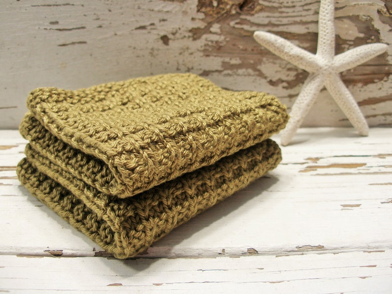 Handmade Washcloths Knitted Golden Brown Cotton Wash Cloths Etsy