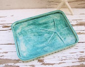 Square tray green plate starfish cracker plate square makeup dish vanity tray bathroom plate kitchen cheese platter