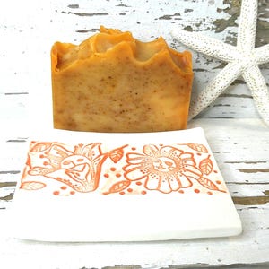 Soap dish, handmade spoonrest, orange flower jewelry plate