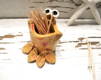 Toothpick holder small frog pot chalk holder handmade pottery gift