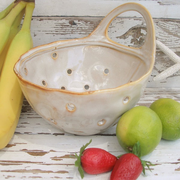 Colander bowl rustic strainer rustic handle ceramic pottery