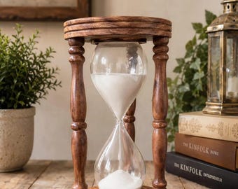 Wooden Hourglass Sand Timer 60 Minute Rustic Desk Decor Meditation Timer Gift