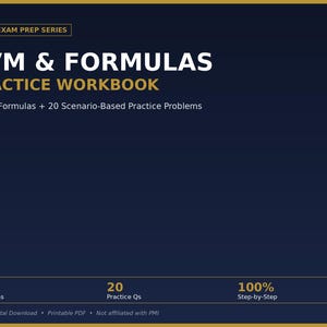 PMP EVM and Formulas Practice Workbook, 20 Problems with Solutions, 2026 Edition, Project Management Exam Prep, Instant Download