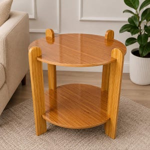 Runt sidobord i trä med förvaringshylla, sidobord i 2 nivåer, modernt nattduksbord, sidobord för soffa, sängbord, accentbord för vardagsrum