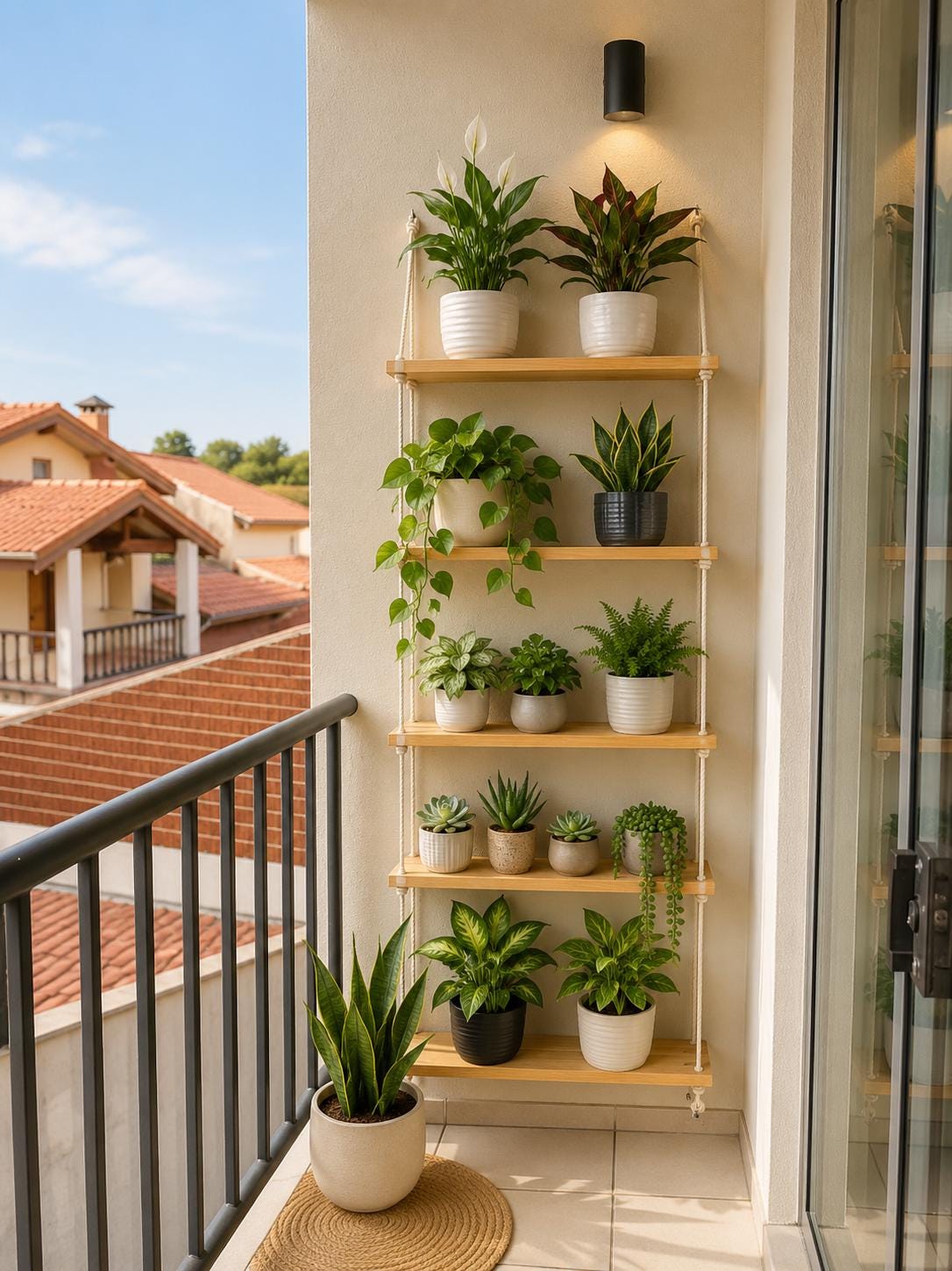 5-Tier-Hängepflanzenregal aus Holz | Blumenampel | Indoor Outdoor Pflanzenregal | .Balkon Garten Organizer | Rustikale Holz Regal