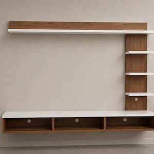 Modern Floating TV Unit with Wall Shelf, Entertainment Center, TV Wall Panel, Wooden Media Console, Living Room TV Stand