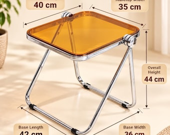 Amber Acrylic Folding Side Table with Chrome Steel Legs, Modern Transparent Tray Table