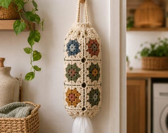 2 Grocery bag holder, easy  pattern, digital download pdf, plastic bag dispenser, crochet kitchen storage, reusable plastic bag holder