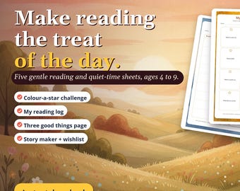 Reading Log Gratitude Journal Printable | Kids Reading Challenge, Story Prompts (Digital Download)