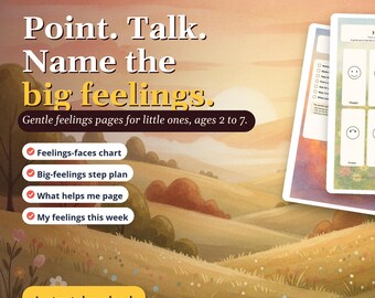 Kids Feelings Chart Printable | Emotions Check-In, Calm Down Steps (Digital Download)