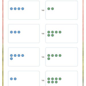 May include: A white educational worksheet titled More, Less or the Same with a line for a name. It features four rows of comparison tasks using blue and green circles arranged in groups within rectangular boxes, with the text Lantern Path Books.