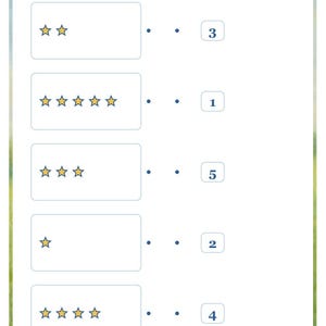 K&ouml;nnte beinhalten: Ein wei&szlig;es Arbeitsblatt mit dem Titel Count and Match, einer Zeile f&uuml;r den Namen, f&uuml;nf rechteckigen K&auml;sten mit gelben Sternen und den Zahlen 1 bis 5 zum Verbinden. Der untere Text lautet Lantern Path Books.