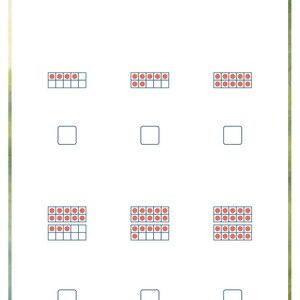 K&ouml;nnte beinhalten: Ein wei&szlig;es Arbeitsblatt mit dem Titel Ten-Frames - How Many? das sechs Zehnerfeld-Raster mit orangefarbenen Punkten und leeren K&auml;stchen zum Eintragen von Zahlen enth&auml;lt. Die Seite zeigt oben eine Namenszeile und unten das Logo Lantern Path Books.