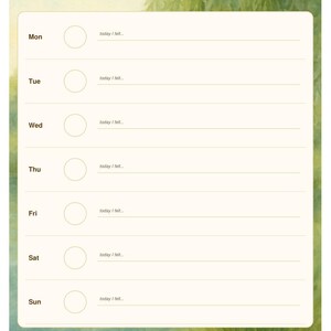 Pode incluir: Uma folha de rastreamento semanal de sentimentos intitulada My Feelings This Week com um fundo em aquarela. Possui sete linhas de segunda a domingo, cada uma com um c&iacute;rculo em branco para desenhar e uma linha para o texto today I felt.