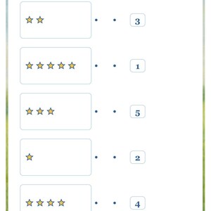 May include: A white educational worksheet titled Count and Match with a name line, five rectangular boxes containing yellow stars, and corresponding numbers 1 through 5 to connect with lines. The bottom text reads Lantern Path Books.