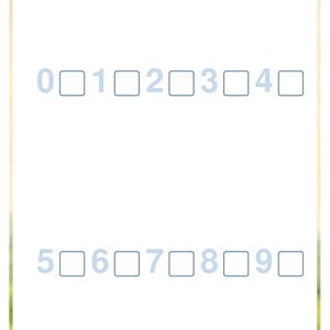 Op de afbeelding: Een printbaar educatief werkblad getiteld Trace the Numbers met een regel voor een naam. Het bevat lichtblauwe cijfers 0 tot en met 9, elk gevolgd door een leeg vierkant vakje om in te schrijven. Onderaan staat de tekst Lantern Path Books.