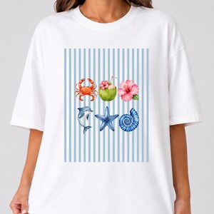 Comfort Colors® Coastal Summer Graphic Tee, Ocean Sea Life Shirt, Beach Vacation T-Shirt, Tropical Icons Tee