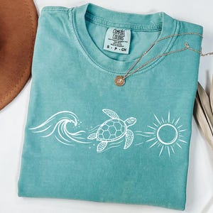 Comfort Colors® Sea Turtle Shirt, Ocean Wave Sun Graphic Tee, Coastal Beach Vacation Shirt, Turtle Lover Gift, Summer Beach Tee