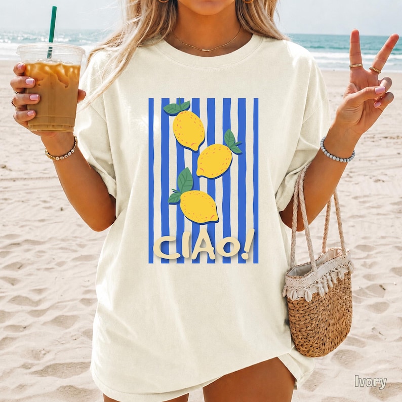Comfort Colors® Ciao Lemon Graphic Tee, Italian Summer Citrus Shirt, Amalfi Coast Vacation T-Shirt image 4