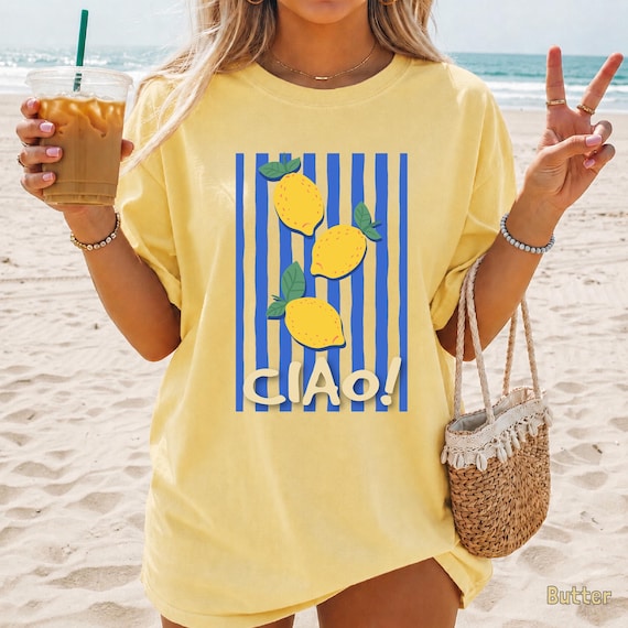 Comfort Colors® Ciao Lemon Graphic Tee, Italian Summer Citrus Shirt, Amalfi Coast Vacation T-Shirt