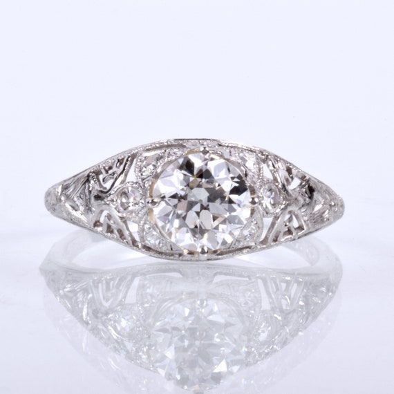 Antique Engagement Ring - Antique 1920's Platinum… - image 1