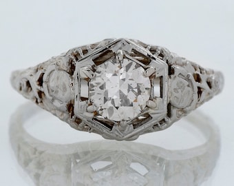 Antique Engagement Ring - Antique Edwardian 18k White Gold Filigree Diamond Engagement Ring