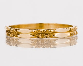 Antique Wedding Band - Antique 14k Yellow Gold Etched Wedding Band