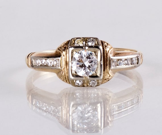 ANTIQUE ENGAGEMENT RING 14k WHITE GOLD DIAMOND RING, 58% OFF