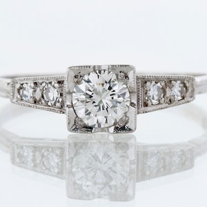 Vintage Engagement Ring - Vintage 1940's 14k White Gold Diamond Engagement Ring