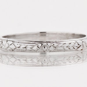 Antique Wedding Band - Antique Platinum Etched Wedding Band
