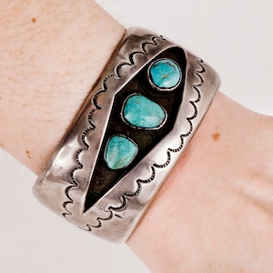 Vintage Cuff - Vintage Navajo Sterling Silver and Turquoise Cuff Bracelet
